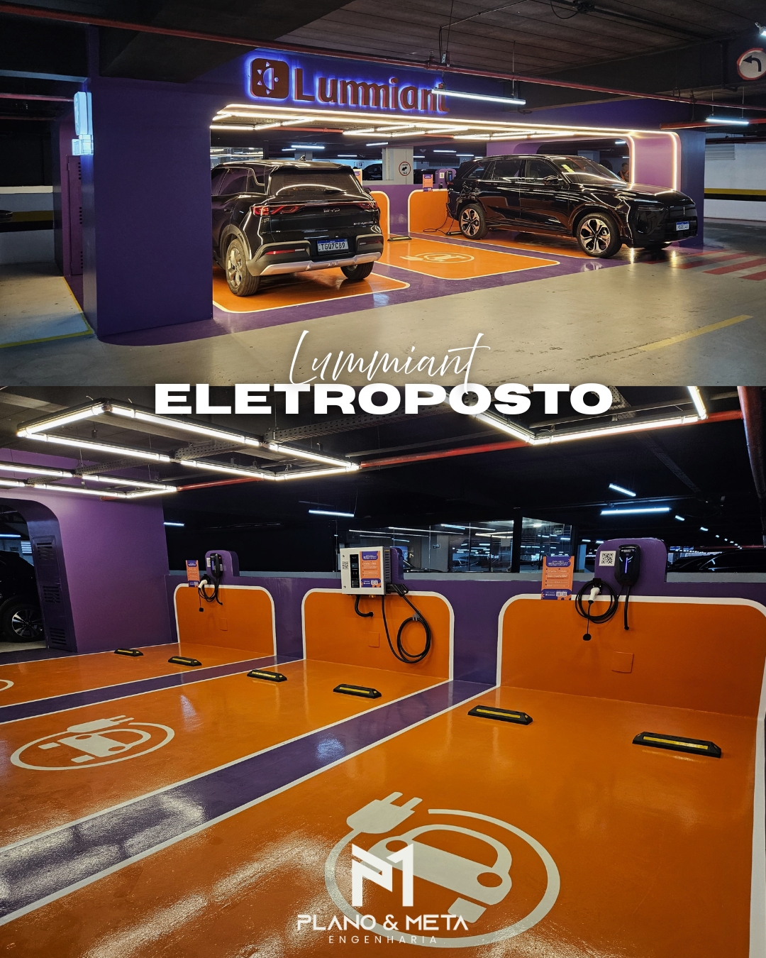 Eletroposto Lummiant com vagas de recarga para veículos elétricos